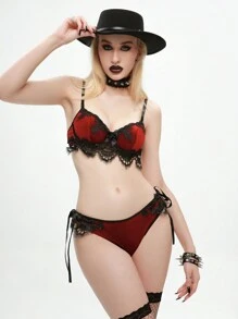 2 件红白蕾丝对比色系带大码性感内衣 - 彩色 - 查看 1