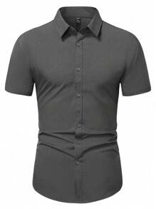 Manfinity Mode Chemise d'été casual à manches courtes pour hommes de couleur unie (coupe aléatoire)