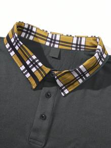 Manfinity Homme Men's Plus Size Color-Block Short Sleeve Polo Shirt, Summer - Grey - View 4