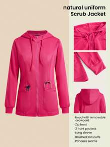 TaskEZ Women's Pink 2 Pocket Front Zipper Comfort Soft Stretch Knit Hooded Scrub Uniform Jacket Nurse Scrub Uniform Jacket