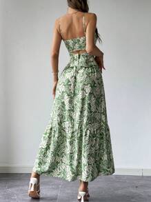 SHEIN Privé Robe d'été pour femmes, décontractée imprimée de plantes avec bretelles spaghetti
