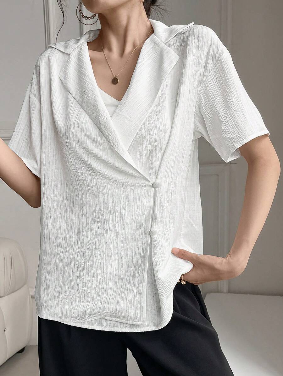Seusyu Ladies' Solid Color Simple Casual Short Sleeve Shirt - White - View 1