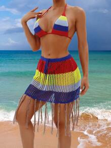 SHEIN Swim Women's Colorful Knitted Simple Daily Cover Up Summer - Multicolor - View 5