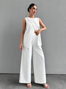 RueChic Two Piece Woven Blouse And Pant Set - White - View 4