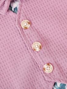 SHEIN Body bébé garçon à manches courtes avec gilet, style britannique floral, pour l'été - Rose bonbon - Voir 3