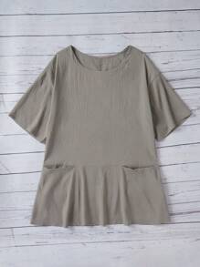 SHEIN LUNE Soft Longline Shirt With Double Pockets And Clean Color - Grey - View 4