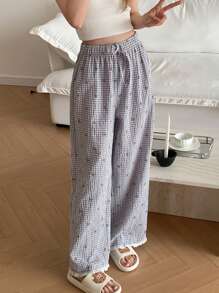 DAZY 格子熊印花休闲日常睡裤，适合秋季睡衣 - 灰色 - 查看 4