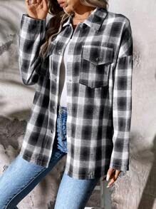 SHEIN LUNE Women's Regular Fit Black And White Plaid Casual Long Sleeve Jacket For Fall - Black and White - View 5
