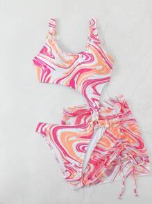 SHEIN Swim Traje de baño de una pieza con efecto tie-dye y aberturas para mujer, ideal para vacaciones en la playa en verano