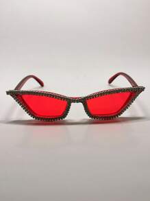 015068863-0007-17077 1 pieza Gafas de ojo de gato con marco rosa, decoración de cristales y strass, de lujo para fiestas y festivales. Lindo y de moda, adecuado para fiestas con temática. (Incluye paño de limpieza) Gafas de novia blancas/Accesorio de boda, San Valentín, para verano, playa, al aire libre, viajes