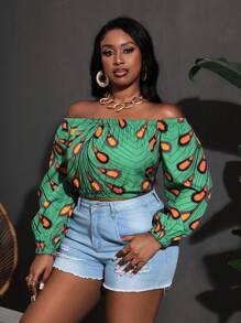 Slaydiva Damen Große Größen Bluse mit Off-Shoulder Crop-Top Schnitt für den Urlaub