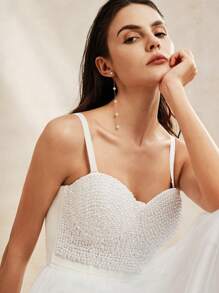 Anewsta Ladies' Beaded Mesh Party Dress With Spaghetti Straps - White - View 2