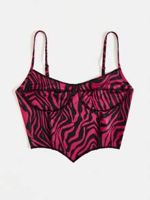 SHEIN EZwear 女士夏季非對稱領斑馬紋粉色背心上衣 - 玫紅色 - 查看 3