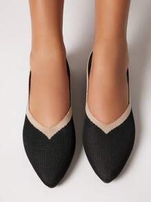 SHUZIA Women's Classic Replica Pointed-Toe Knit Flats In Black And Beige: Comfortable And Soft, Elevates Any Outfit, Knit From Materials - Black - View 6