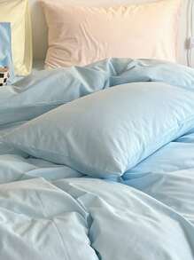 3pcs Lightweight Blue Solid Color Bedding Set, Including Duvet Cover & Pillowcase, Suitable For Boys, Girls, School Students And Dorm Room, Soft Winter