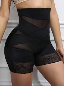 Breathable de moda Pantalones cortos de control de barriga de cintura alta de unicolor