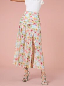 Enchnt 優雅花卉緊身高腰女裙，適用於夏季 - 粉色 - 查看 6