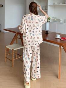 DAZY Cute Cat Allover Print Pajama Set - Yellow - View 2