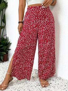 SHEIN Frenchy بنطلون واسع بطبعة زهور و قصة ساق واسعة مناسب للعطلات والأوقات العادية للمقاسات الكبيرة - متعدد الألوان - مشاهدة 2
