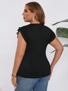 SHEIN Clasi Elegant And Romantic Plus Size Women's Top With Flounce Hem And Side Slit, Summer