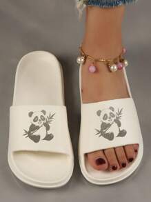 Fashionable Women's Plastic Slippers, Soft And Wear-Resistant, Cartoon Cute White Flat Bath Slippers, Perfect For Summer - White - View 4