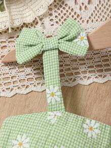 SHEIN Vintaside Kids 年輕女孩藍色休閒吊帶裙，家庭配套服裝（4件分開售賣） - 綠色 - 查看 3