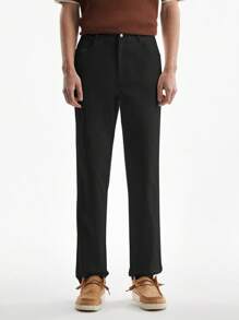 Manfinity RebelGame Men Solid Color Daily Commute Woven Slim Fit Pants With Pockets, Fall - Black - View 11