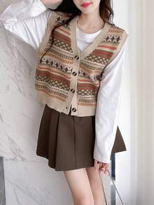 Vintage Diamond Check V-Neck Cardigan Vest