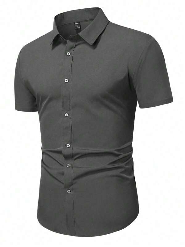 Manfinity Mode Men's Summer Solid Color Casual Short Sleeve Shirt (Cut Randomly)