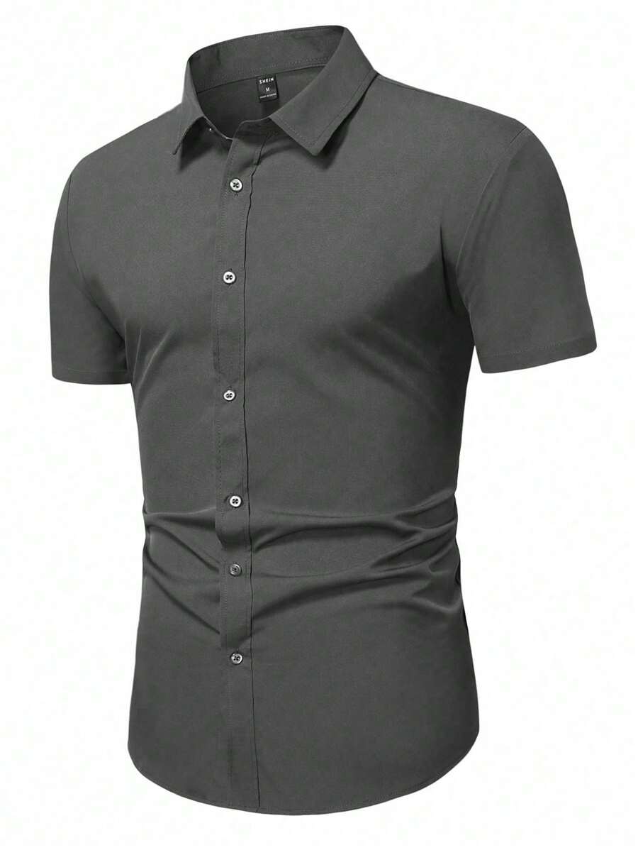 Manfinity Mode Chemise d'été casual à manches courtes pour hommes de couleur unie (coupe aléatoire)