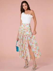 Enchnt 優雅花卉緊身高腰女裙，適用於夏季 - 粉色 - 查看 5