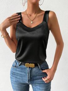 Chiquease 女性夏季純色時尚背心上衣 - 黑色 - 查看 5