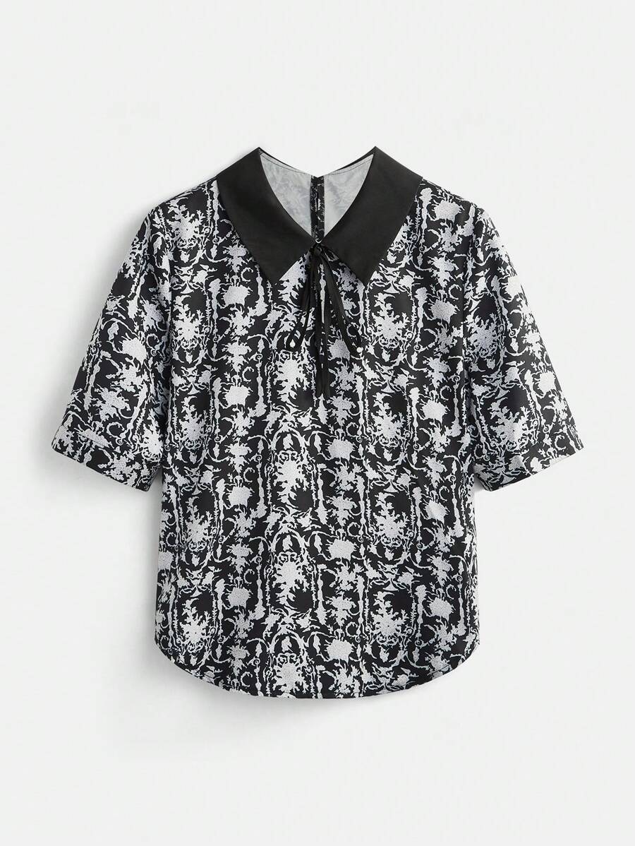 SHEIN Unity Women's Random Printed Simple Collared Daily Blouse