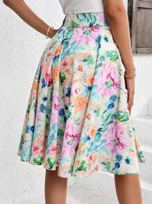 SHEIN Clasi Women's Elegant Flower Print A-Line Skirt