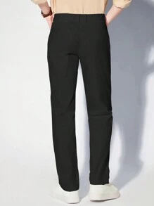 Manfinity RebelGame Men Solid Color Daily Commute Woven Slim Fit Pants With Pockets, Fall - Black - View 7