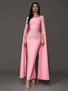 Modphy New Sexy Luxurious Crystal Embellished Fitted Long Slit Sleeve Bandage Dress, Women Formal Evening Gown For Party, Ball Or Prom