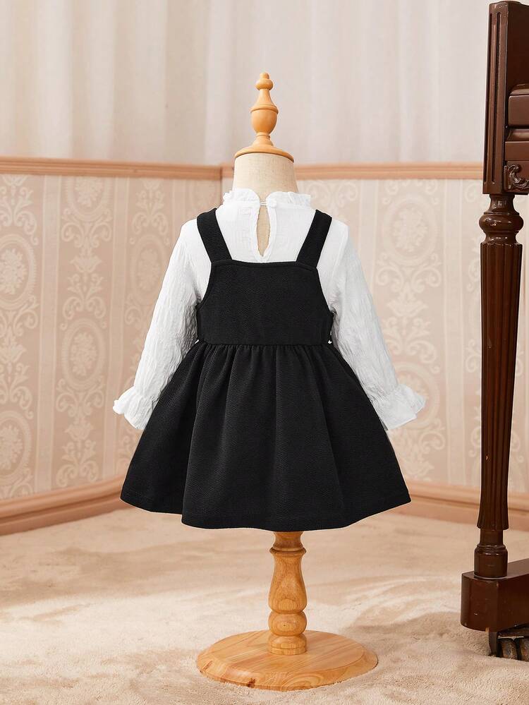 Baby Girl Mock Neck Flounce Sleeve Bow Detail Blouse & Cami Dress
