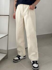 DAZY Men's Solid Color Straight Leg Denim Pants - Beige - View 5