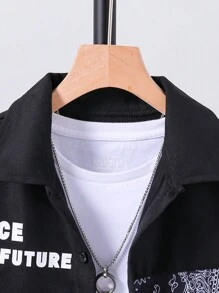 SHEIN BA- Boys' Single-Breasted Casual Long Sleeve Shirt With Print Pattern 05