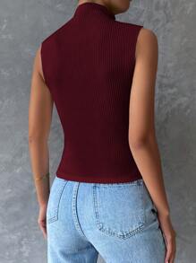 SHEIN Clasi Camiseta sin mangas de verano para mujer de cuello alto en unicolor, sencilla y a la moda