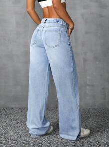 SHEIN ICON Women's Loose And Casual Wide Leg Denim Pants With Pockets