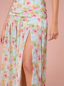 Enchnt 優雅花卉緊身高腰女裙，適用於夏季 - 粉色 - 查看 8