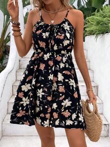 Breezaya 女士花卉印花收腰假期休閒細肩帶連身裙