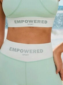 Easithlete Color Block Letter Print Athletic Shorts For Yoga Exercise In Summer Seamless Yoga Shorts