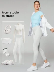 GLOWMODE FeatherFit™ Fokus Kordelzug Falten Kurzarm T-Shirt Leichte Unterstützung Niedrige Auswirkungen Yoga Studio Fitnessstudio Sommer