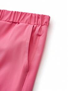 SHEIN TaskFit Conjunto de uniforme de talla grande de pantalón y camisa de manga corta de unicolor, simple y diario - Rosa - Ver 9