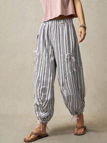 Bohemela Quần Jogger sọc dọc dáng rộng màu xám dành cho nữ dành cho kỳ nghỉ - Nhiều màu - Xem 6