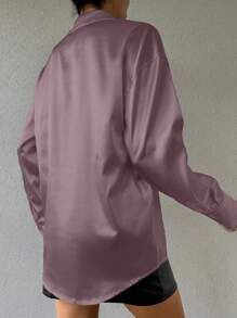 EURMUSE Elegant Office Style Solid Color Button Front Shirt - Violet Purple - View 2