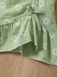 SHEIN Vintaside Kids 年輕女孩藍色休閒吊帶裙，家庭配套服裝（4件分開售賣） - 綠色 - 查看 4