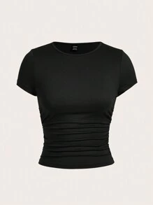 SHEIN EZwear Camiseta feminina de malha justa, pacote com várias peças - Rosa chiclete - Visão 9